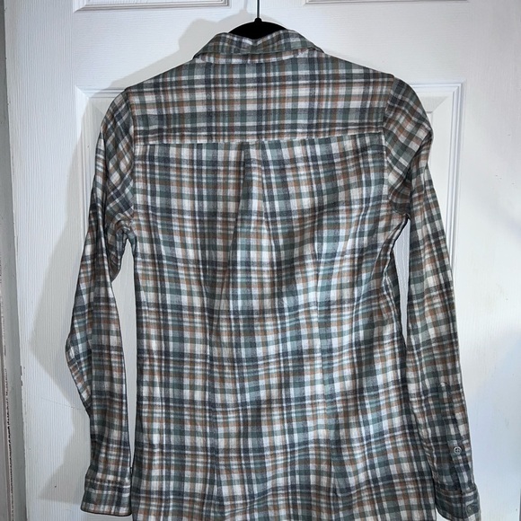 TOAD&CO Flannel Button Down Shirt Tunic Gray Plaid Pockets Long Sleeve - Picture 9 of 9